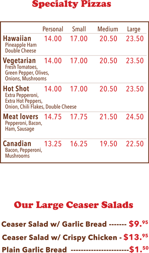 Takeout Home Made Pizza Spanish, Ontario North Channel Pizza