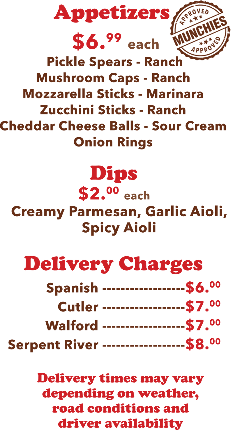 Takeout Home Made Pizza Spanish, Ontario North Channel Pizza