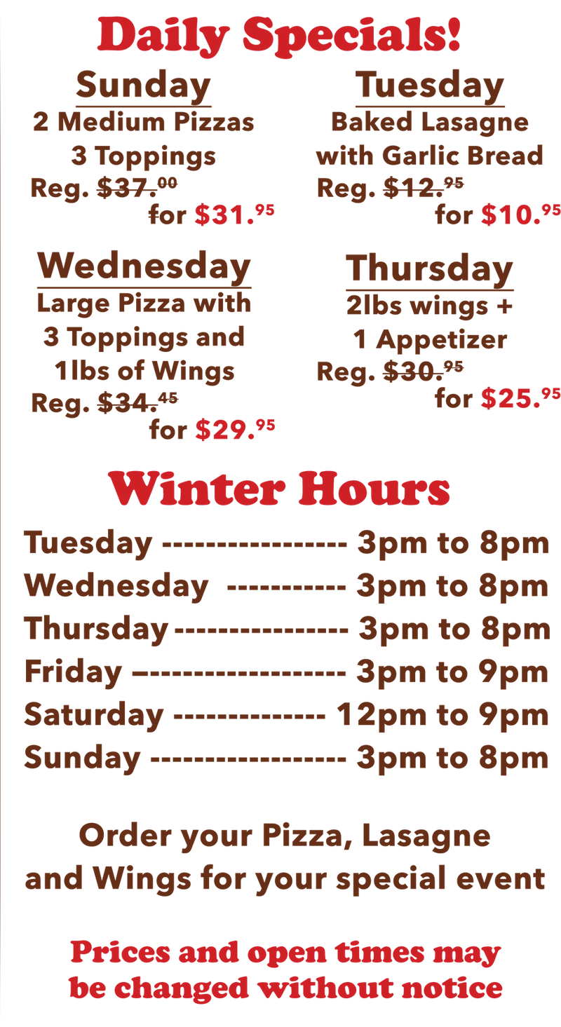 Takeout Home Made Pizza Spanish, Ontario North Channel Pizza